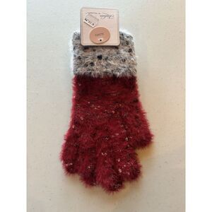 Women's NWT Fashion by Mirabeau Red Cuffed Gloves 100% acrylic OSFM‎